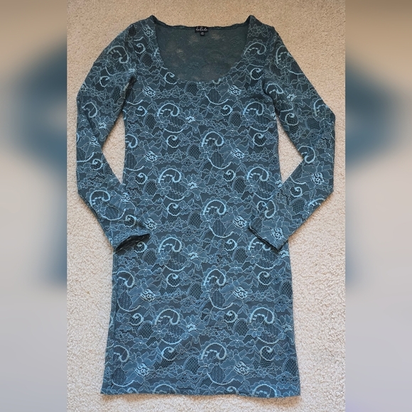 Talula “Clarendon” Teal Blue Lace Long Sleeve Dress/Tunic/Sheer/ Feminine - Picture 3 of 10